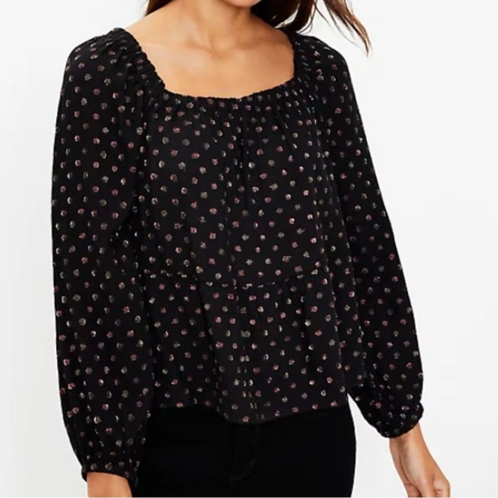 Ann Taylor Loft Shimmer Dot Peplum Top Size M